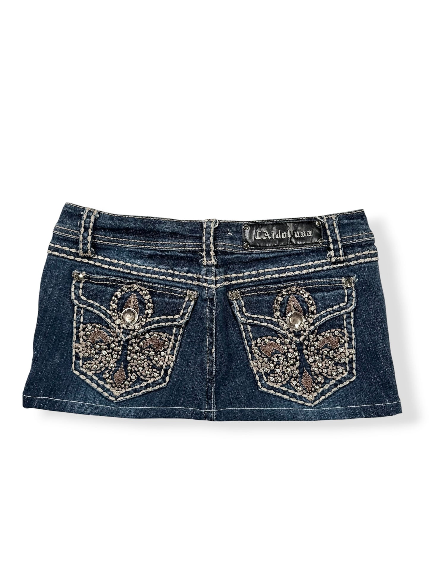 LA IDOL usa Diamante Cross Denim Mini Skirt ♡ S