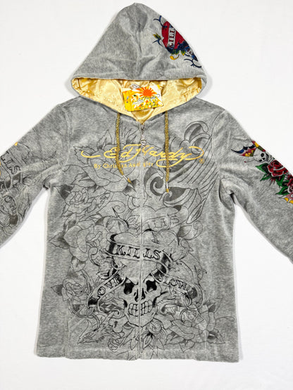 Ed Hardy Grey Velour Tracksuit ♡ Size M