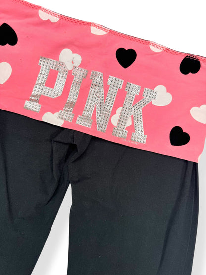 PINK Heart Diamante Logo Fold Over Flared Leggings ♡ S