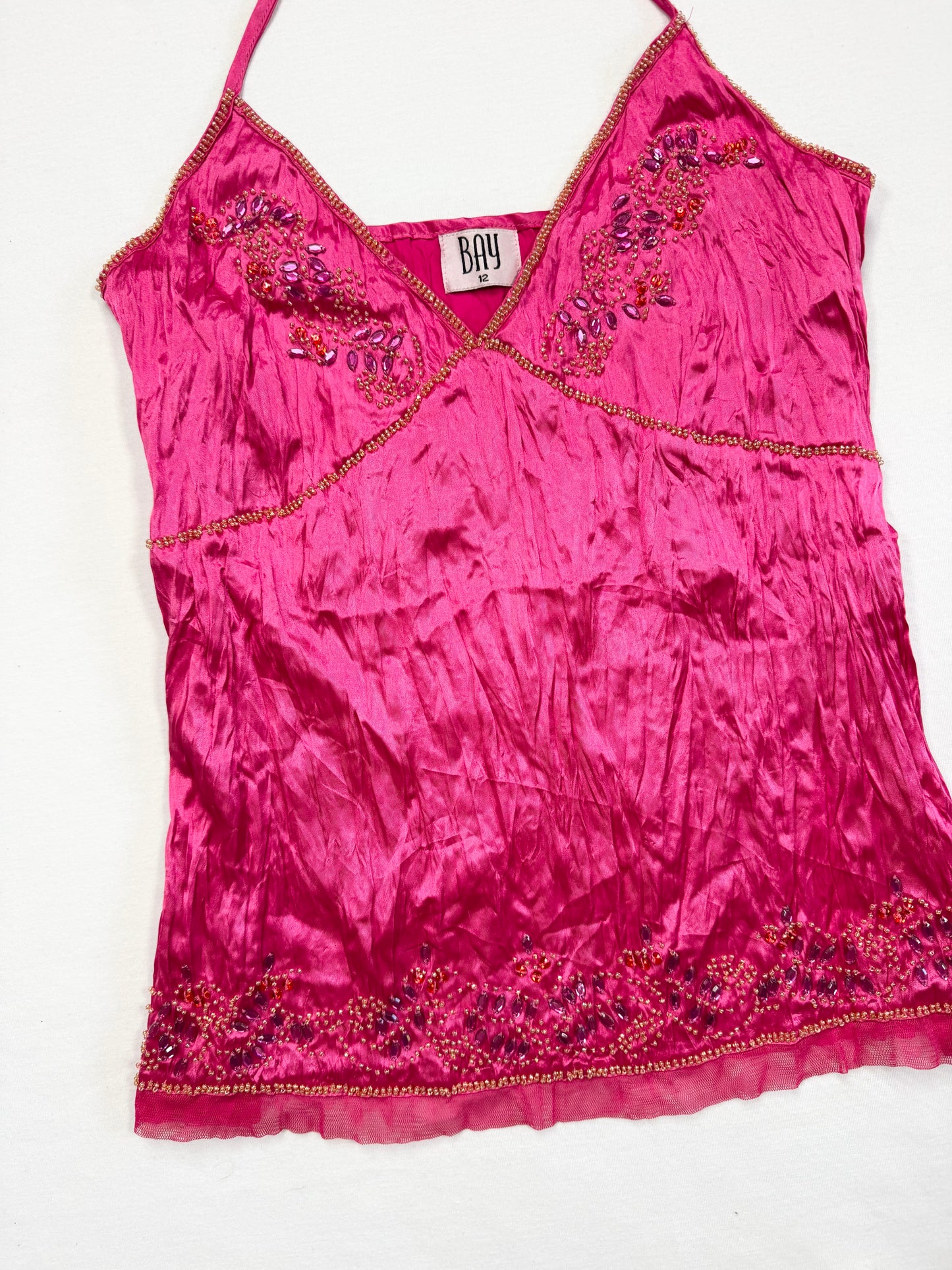 Bay Pink Satin Beaded Halter ♡ L