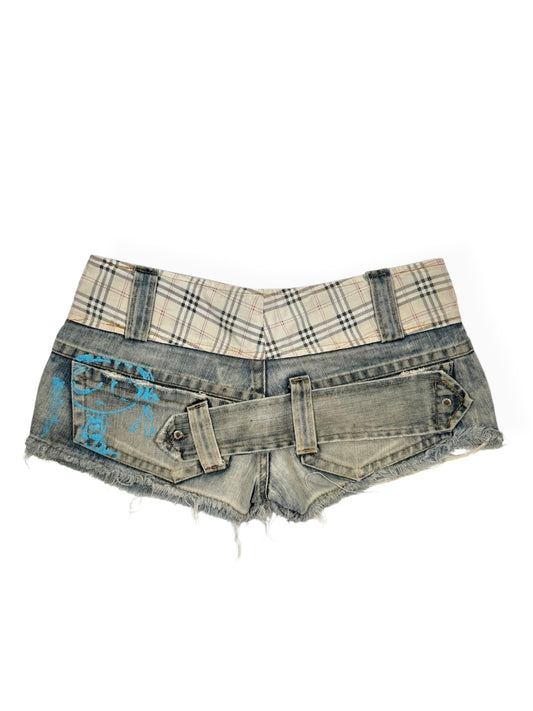 Denim Plaid Micro Shorts