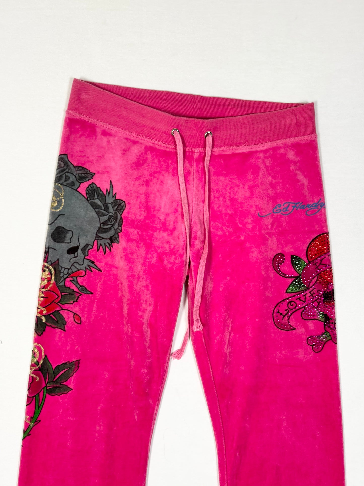 Pink Ed Hardy Velour Track Pants