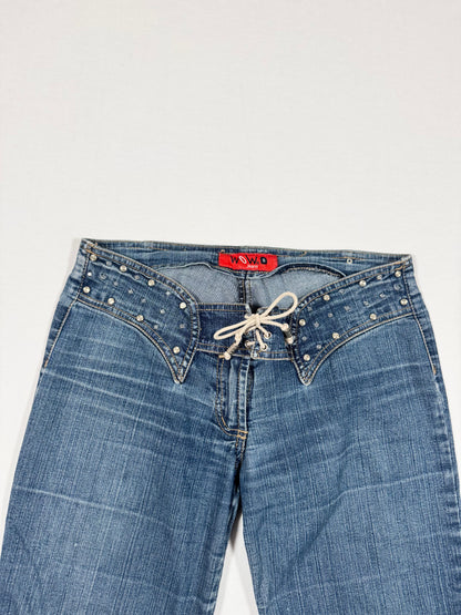 Lace Up Diamanté Waist Flared Jeans ♡ XS