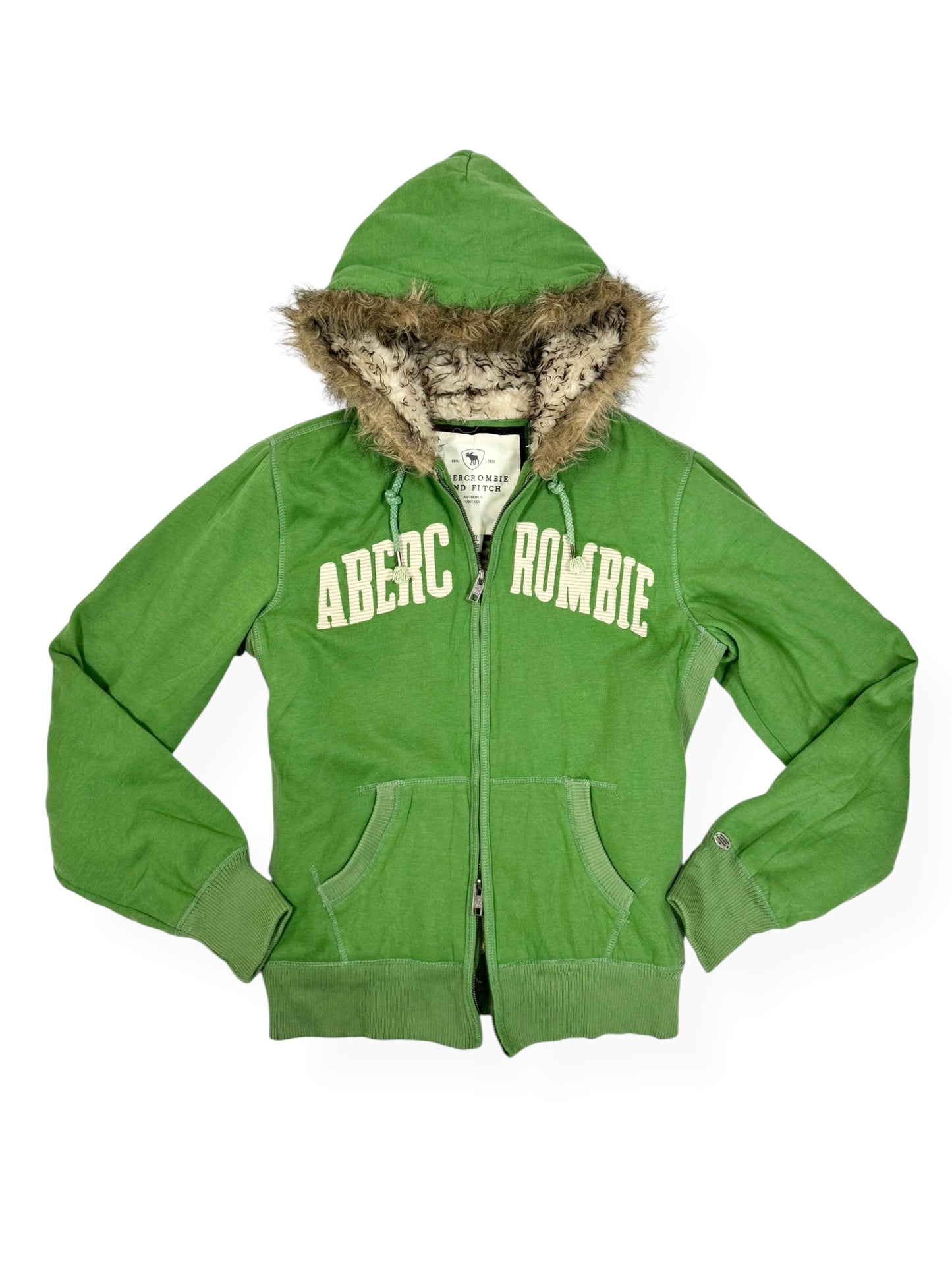 Abercrombie & Fitch Green Fur Hood Zip Up ☆ XL