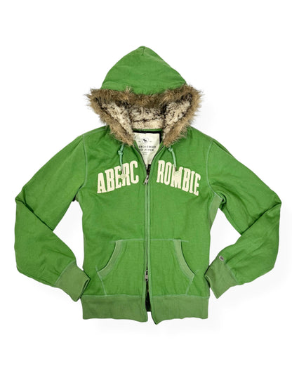 Abercrombie & Fitch Green Fur Hood Zip Up ☆ XL