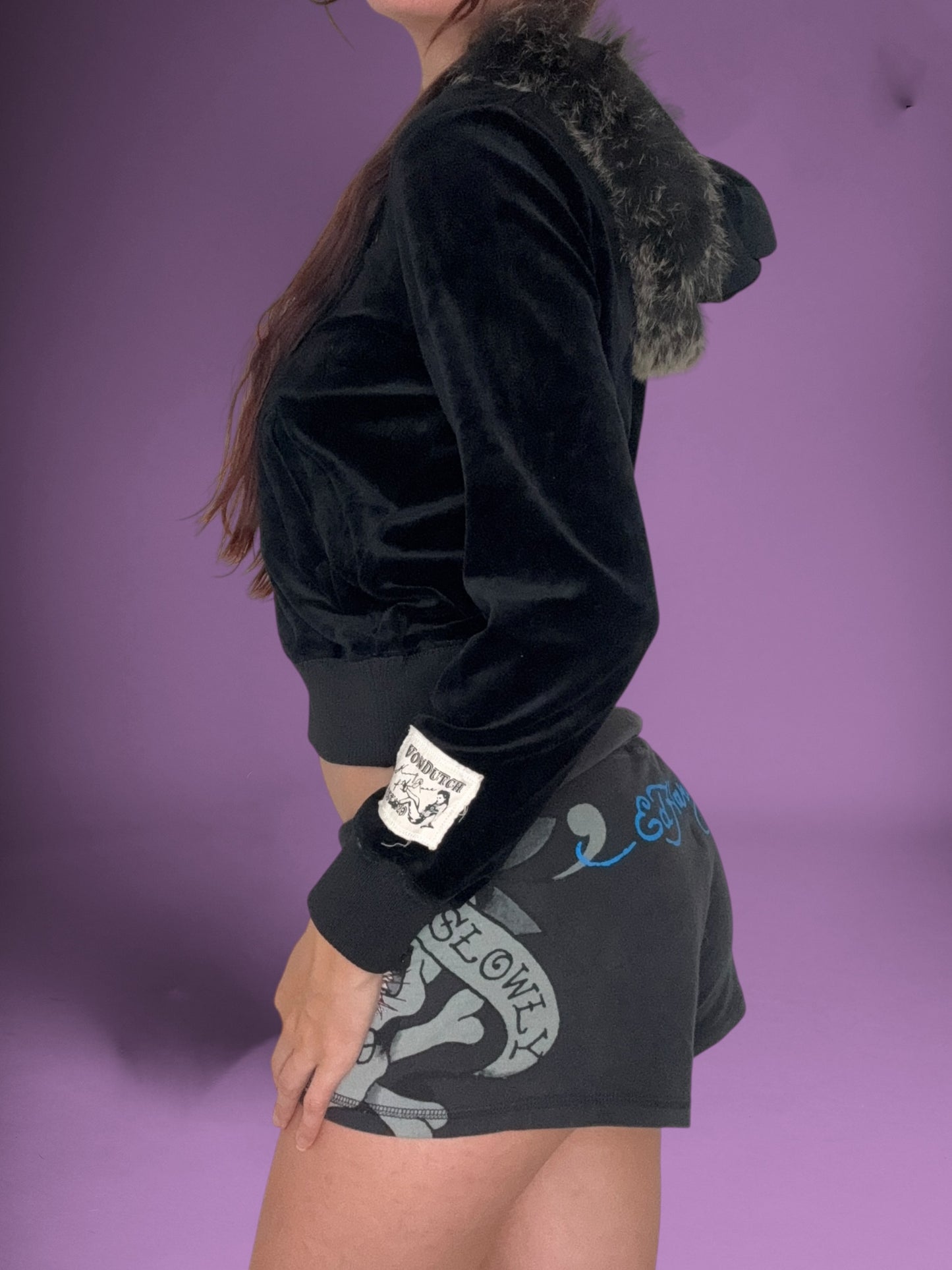 Von Dutch Velour Fur Hood Zip Up ♡ S