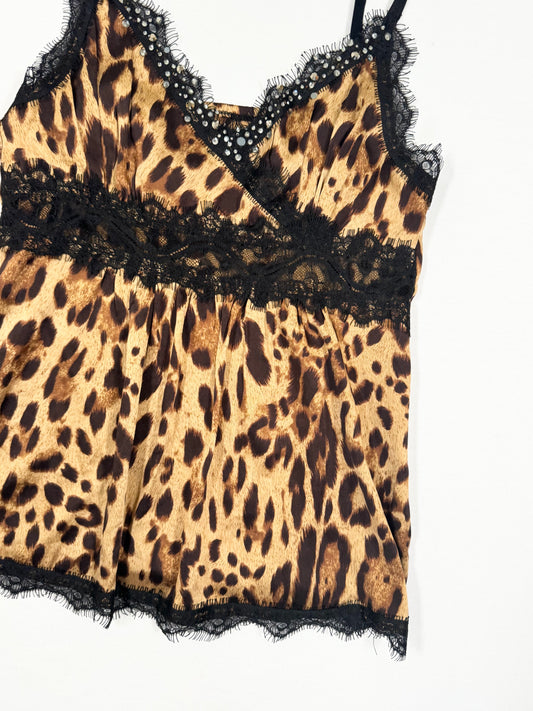 Leopard Silk Diamante Cami ♡ S