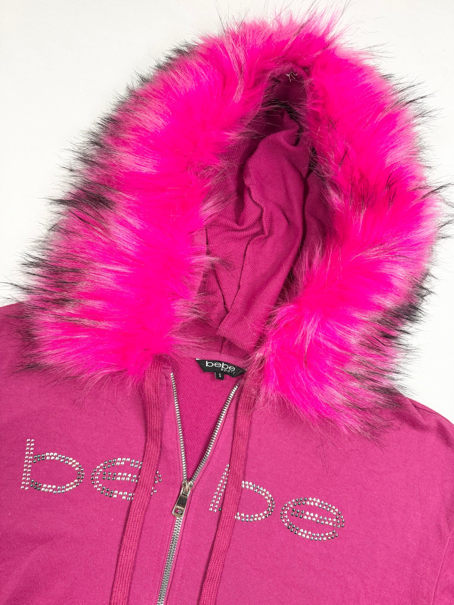 Pink Bebe Fur Hood Zip Up ♡ S