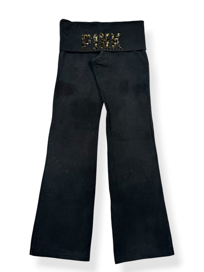 PINK Leopard Sequin Fold Over Flared Leggings ♡ M/L