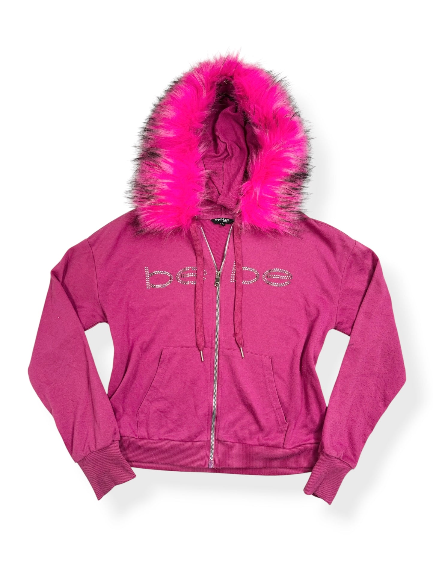Pink Bebe Fur Hood Zip Up ♡ S