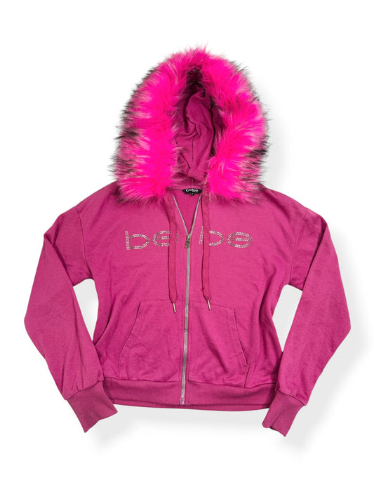 Pink Bebe Fur Hood Zip Up ♡ S