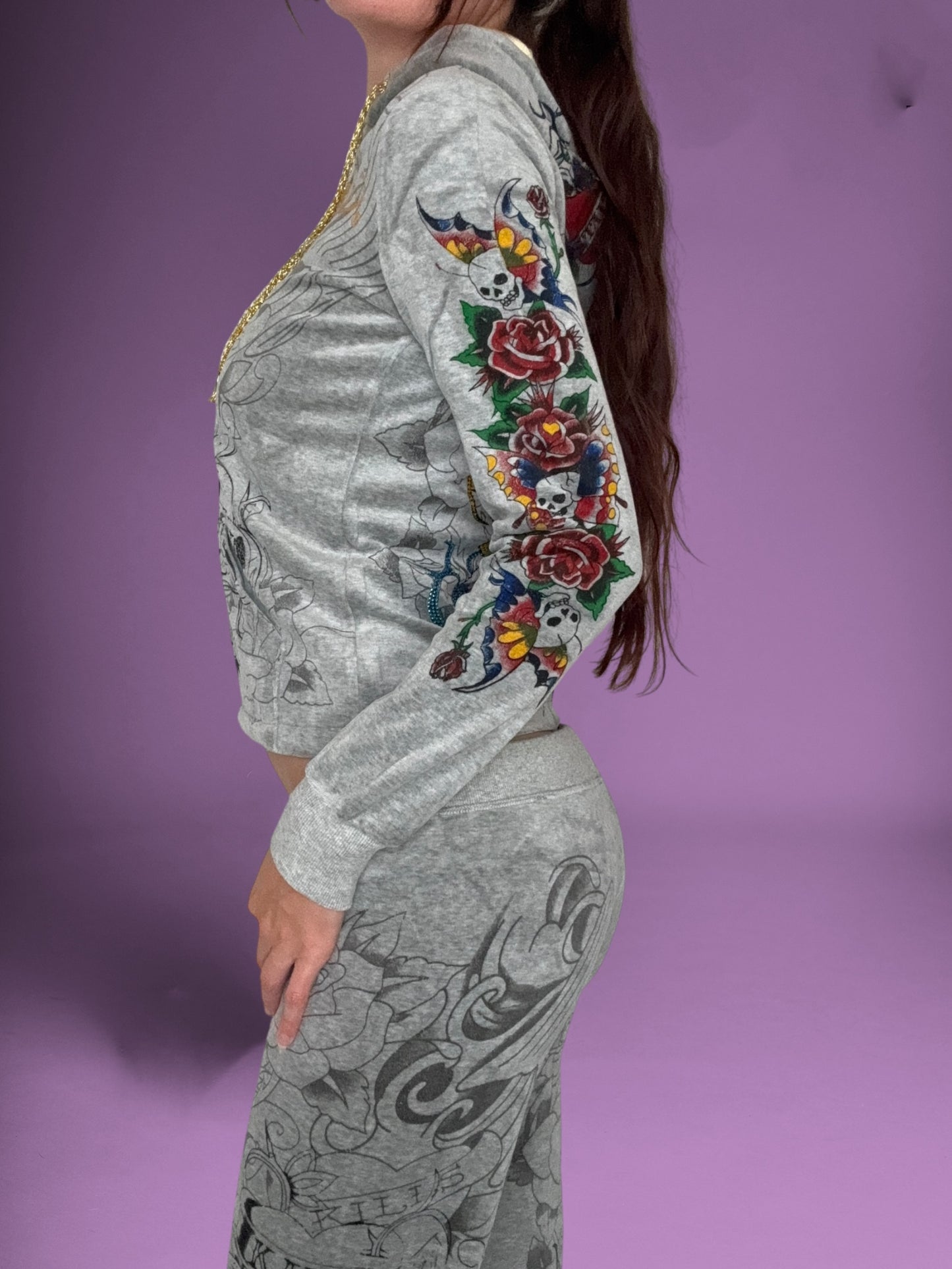 Grey Velour Ed Hardy Tracksuit ♡ S