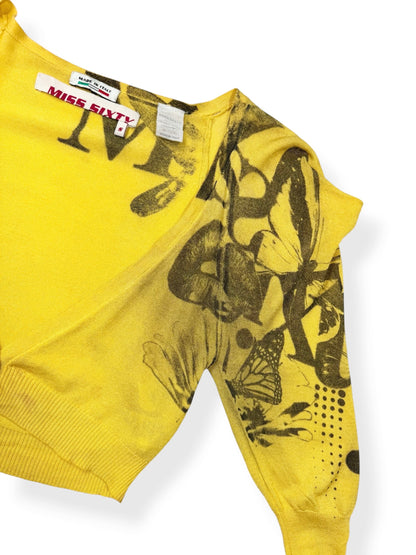 Miss Sixty Yellow Cropped Butterfly Cardigan ♡ S