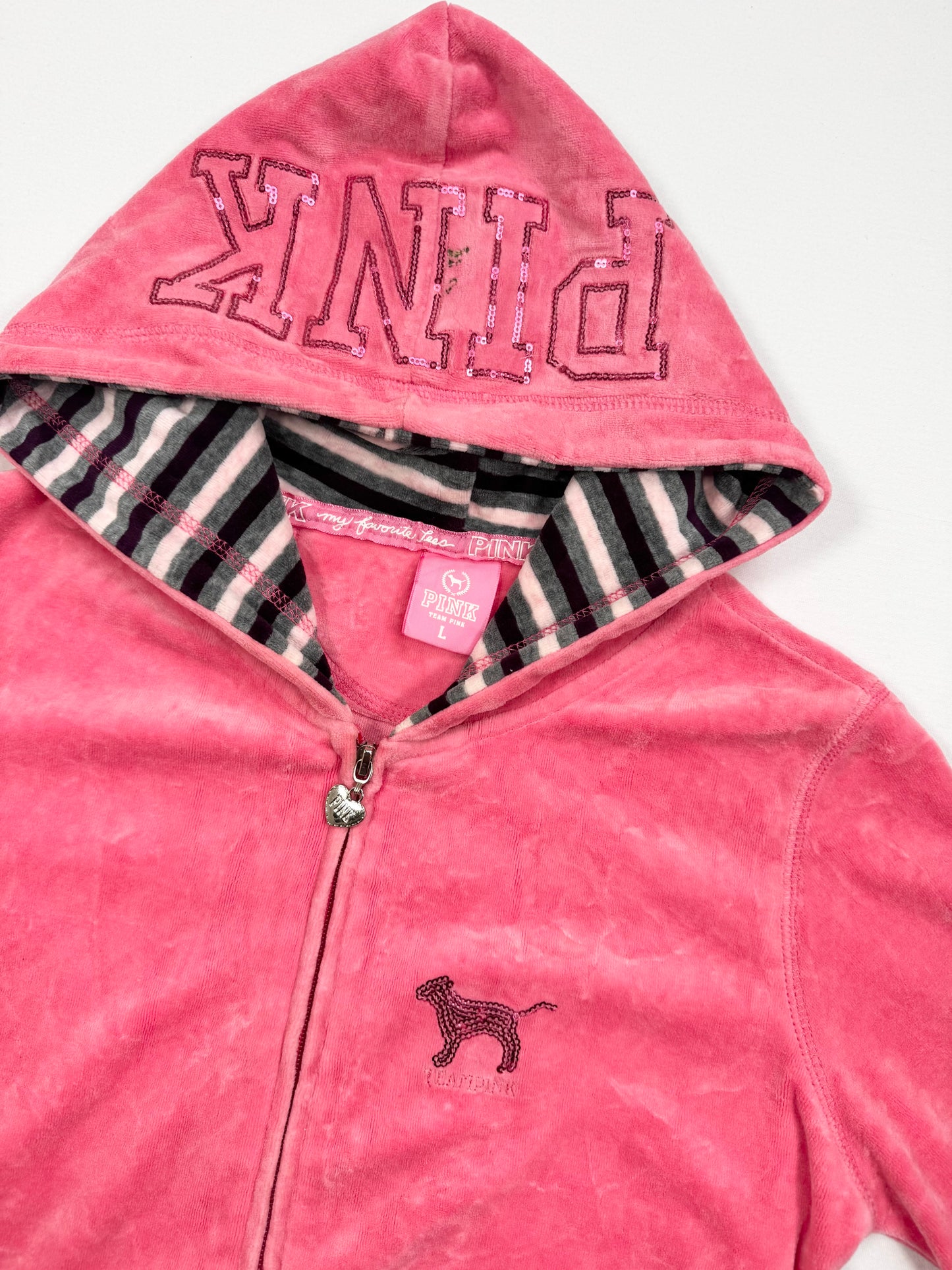 Pink Velour PINK Zip Up Hoodie ♡ L