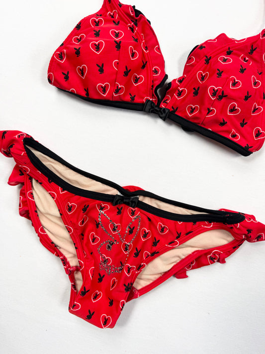 Playboy Red Monogram Diamanté Bikini ♡ XS