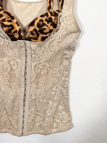 Lace Corset & Leopard Bra Set