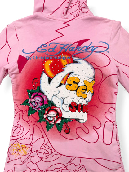 Pink Ed Hardy Zip Up Hoodie ♡ S