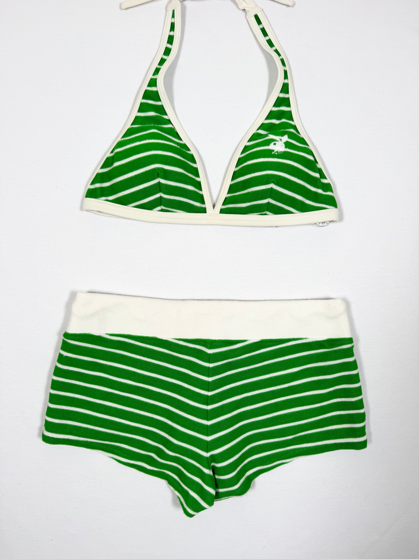 Playboy Green Striped Bikini + Shorts Set