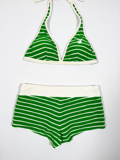 Playboy Green Striped Bikini + Shorts Set