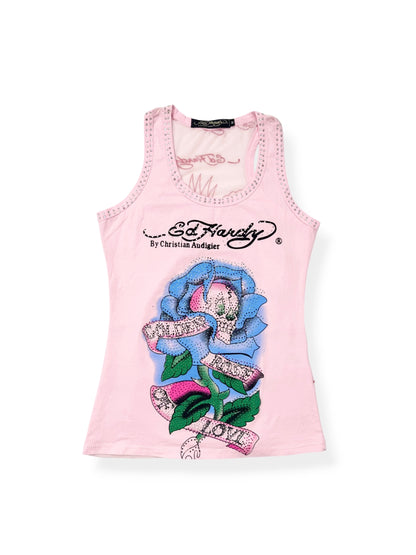 Pink Diamante Ed Hardy Mesh Tank ♡ S