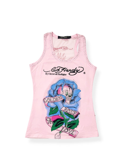 Pink Diamante Ed Hardy Mesh Tank ♡ S