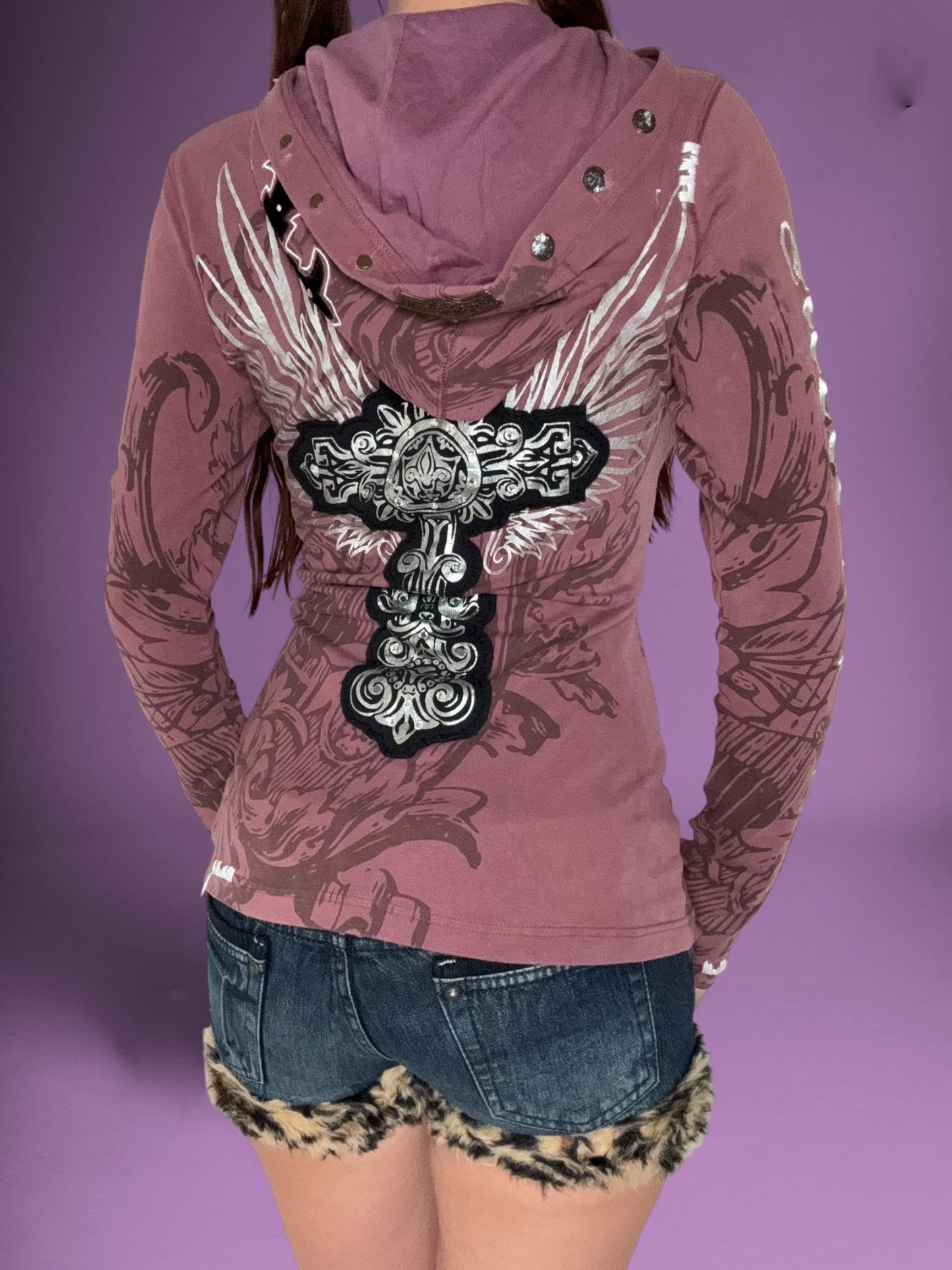 Cross Studded Purple Zip Up Hoodie ♡ S