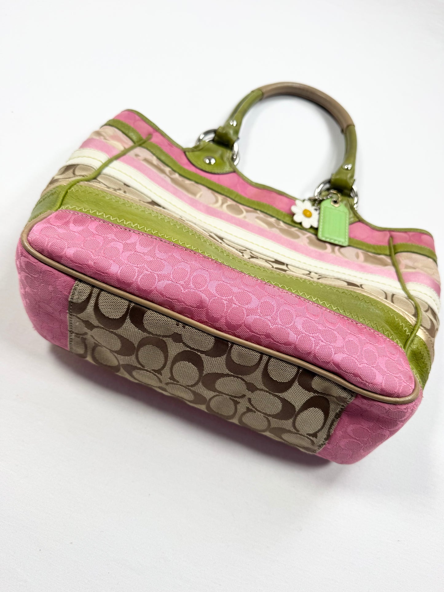 Striped Pink & Green Coach Spring Bleecker Bag ♡