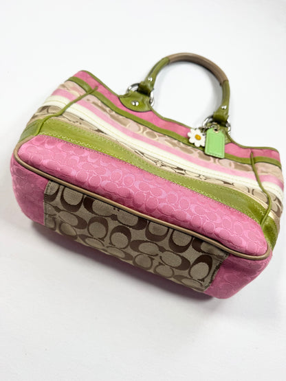 Striped Pink & Green Coach Spring Bleecker Bag ♡