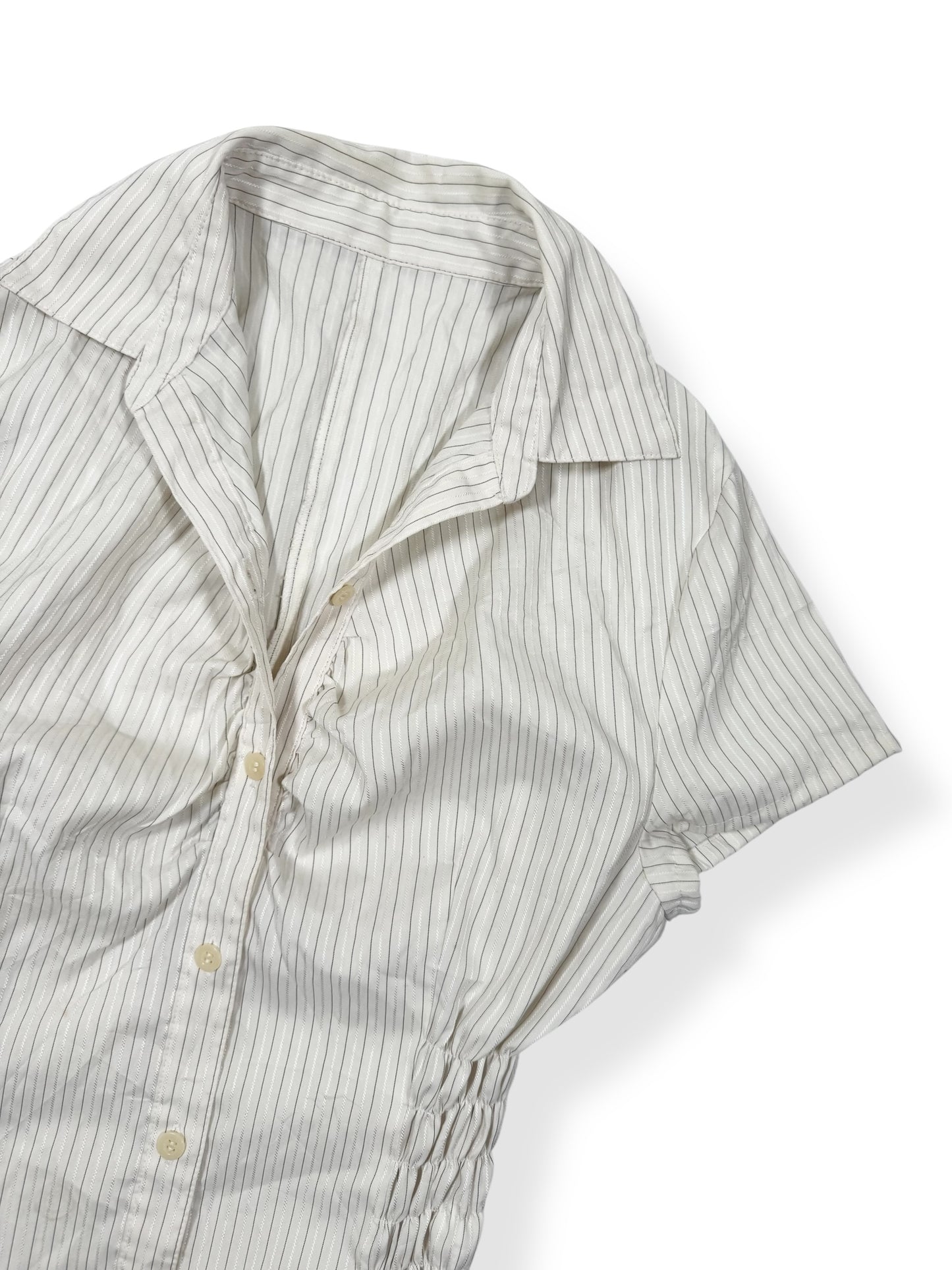 Pinstripe Ruched Button Up