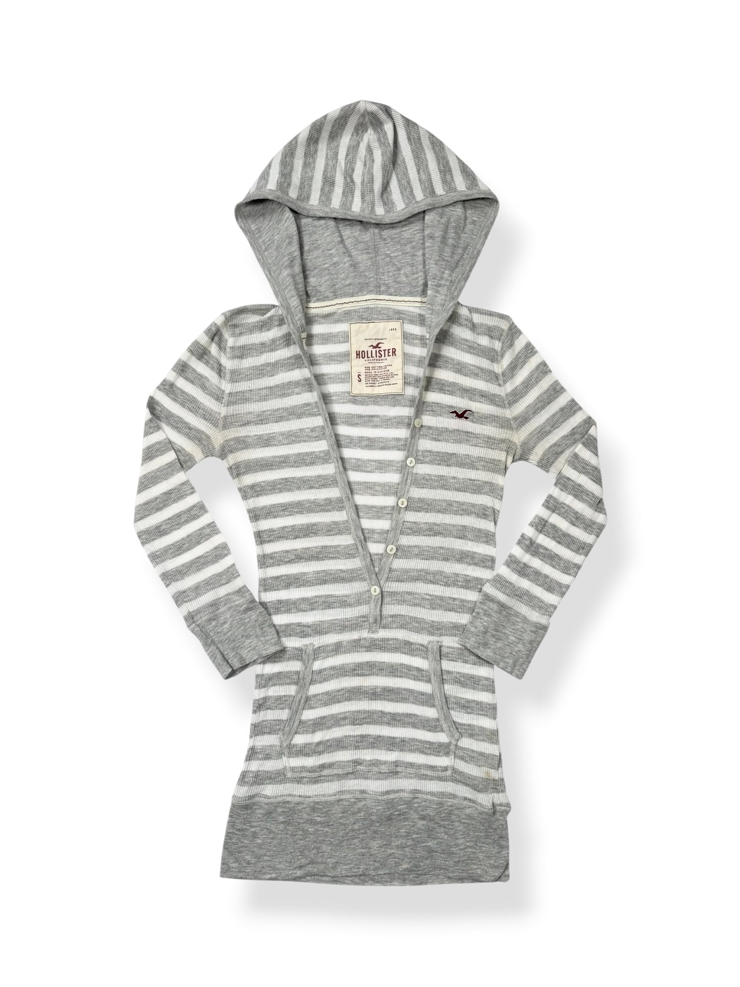 Hollister Grey Striped Hooded 3/4 Sleeve Top ♡ S
