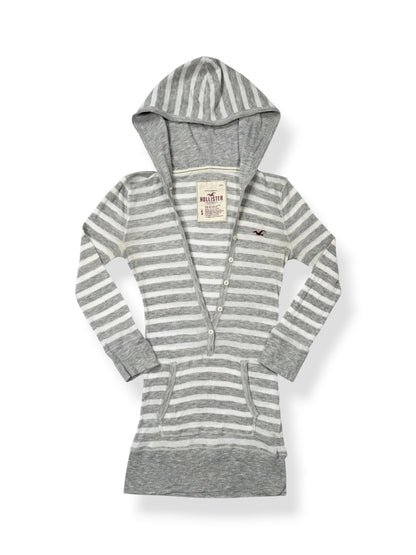 Hollister Grey Striped Hooded 3/4 Sleeve Top ♡ S