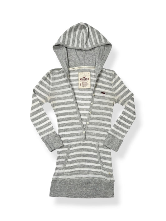 Hollister Grey Striped Hooded 3/4 Sleeve Top ♡ S