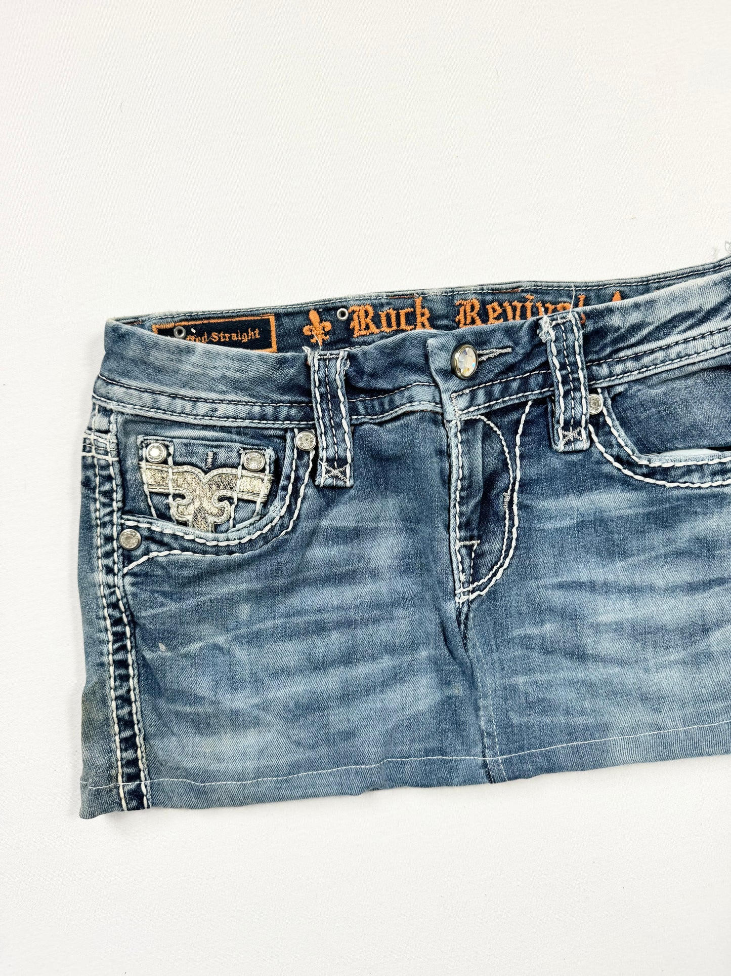 Rock Revival Snakeskin Denim Mini Skirt ♡ 26”
