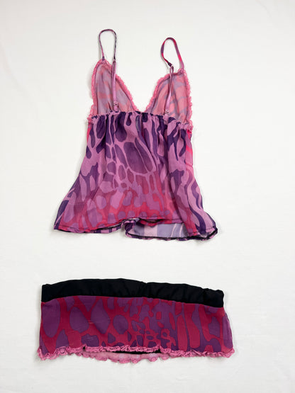 La Senza Purple & Pink Leopard Cami Skirt Set ♡ XS