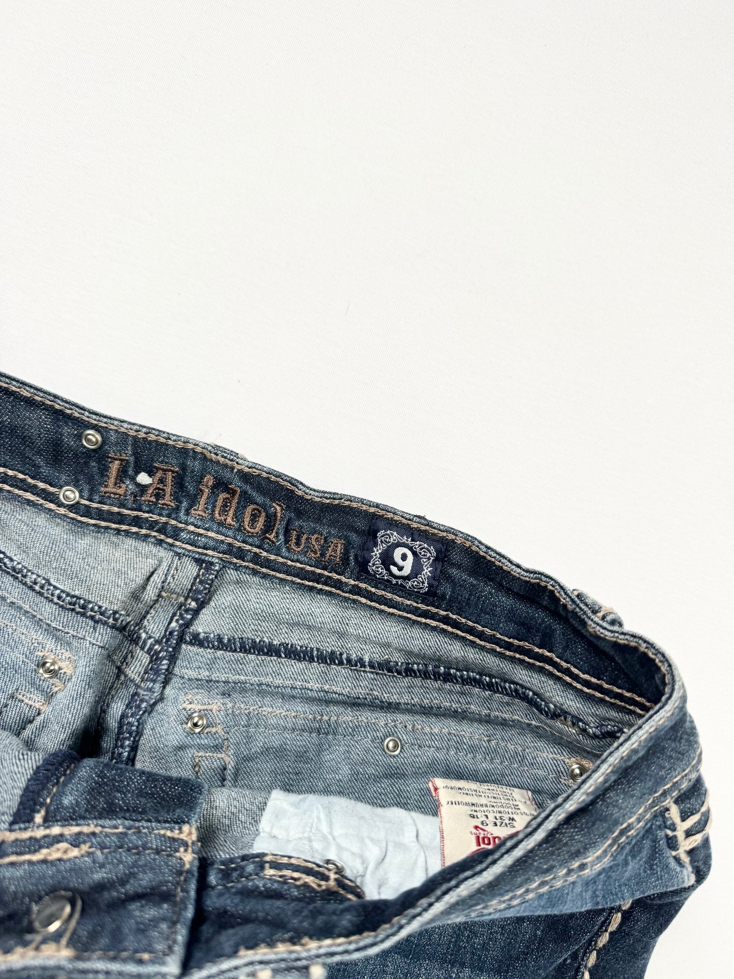 LA IDOL usa Diamante Cross Denim Mini Skirt ♡ S