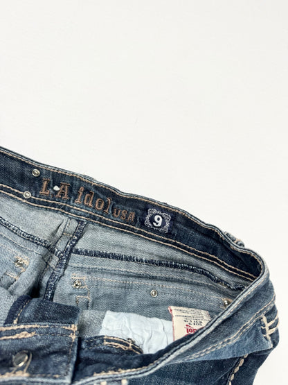 LA IDOL usa Diamante Cross Denim Mini Skirt ♡ S