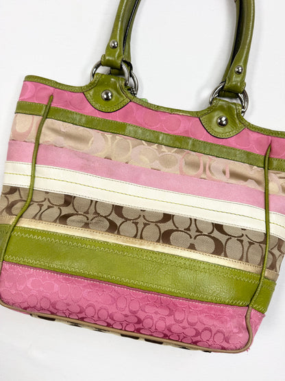 Striped Pink & Green Coach Spring Bleecker Bag ♡