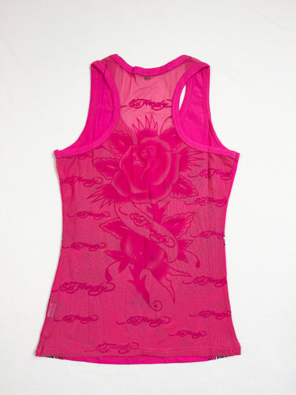 Pink Ed Hardy Mesh Back Tank ♡ S