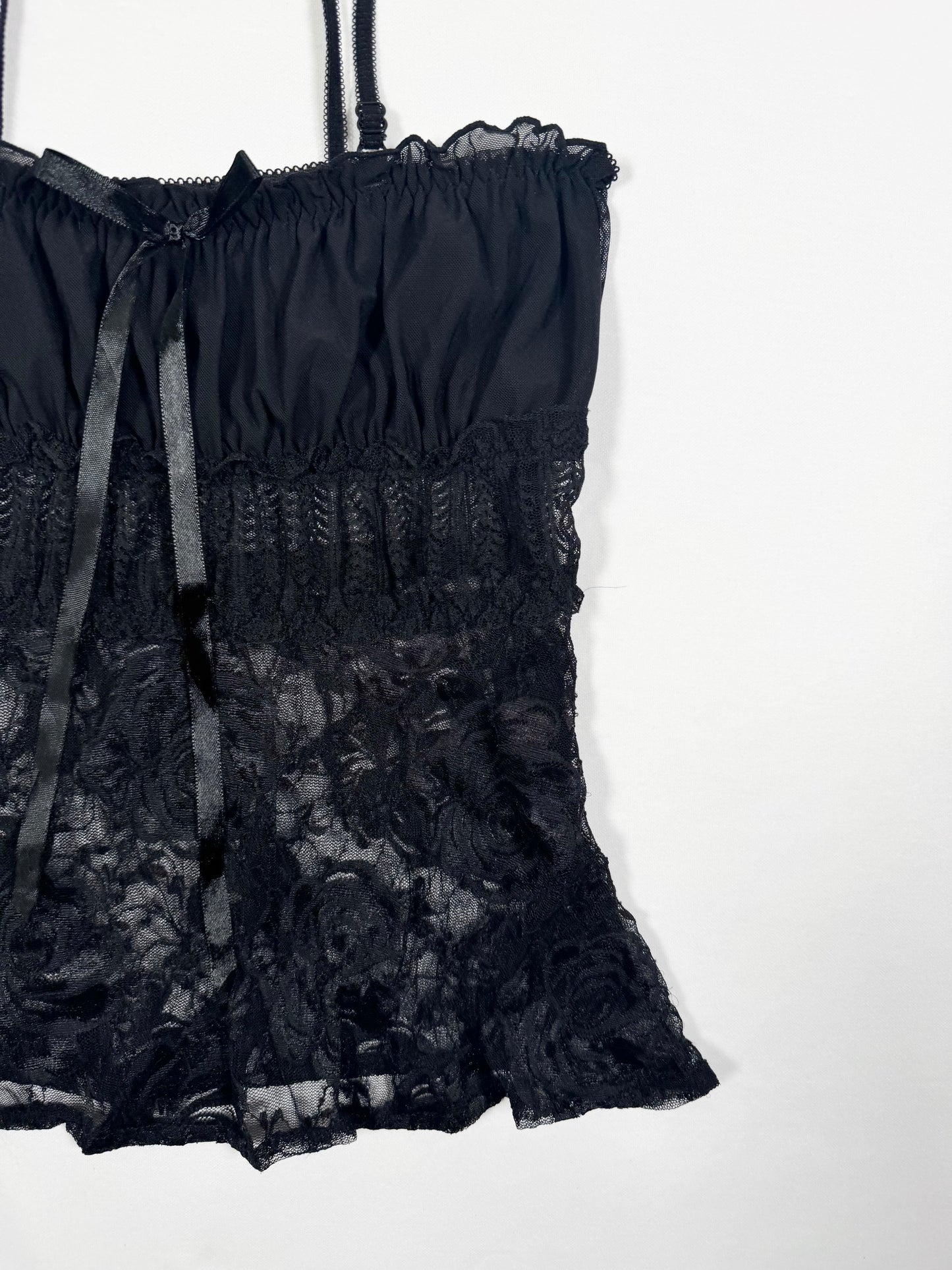 Ruched Black Lace Cami