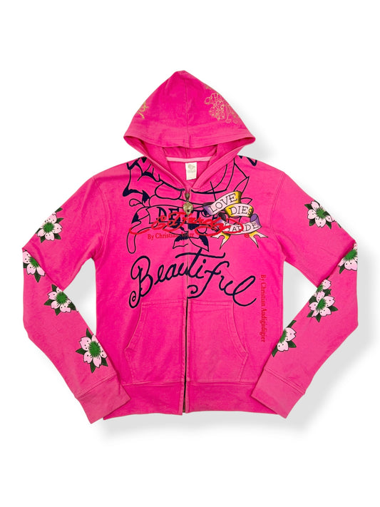 Pink Ed Hardy Zip Up Hoodie ♡ M