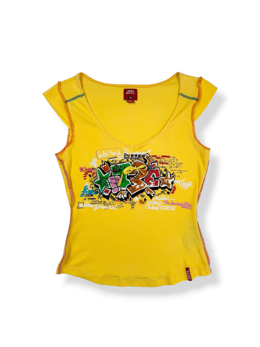 Miss Sixty Yellow Graffiti Tee ♡ M