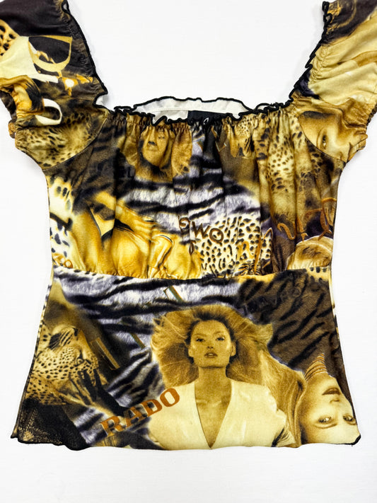 Animal Magazine Print Milkmaid Top ♡ S