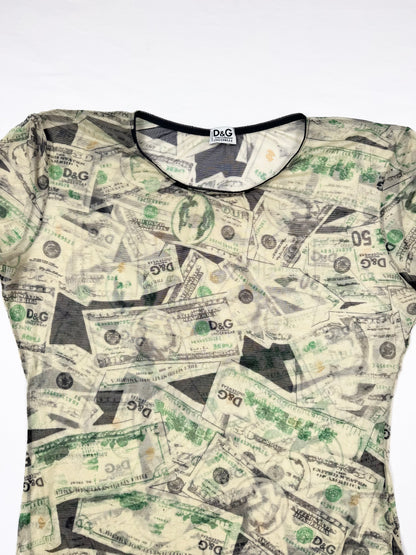 D&G Money Print Mesh Tee ♡ XL