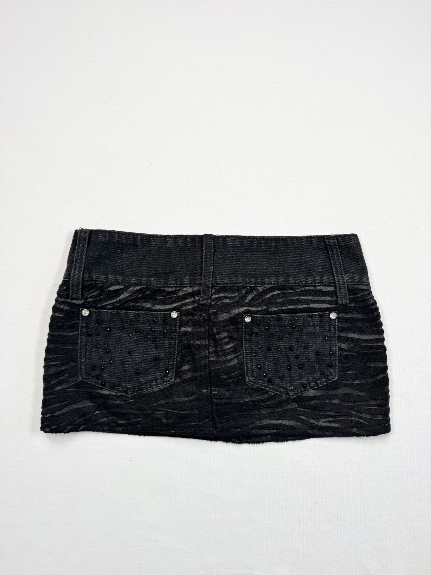 Zebra Black Denim Mini Skirt ♡ XS