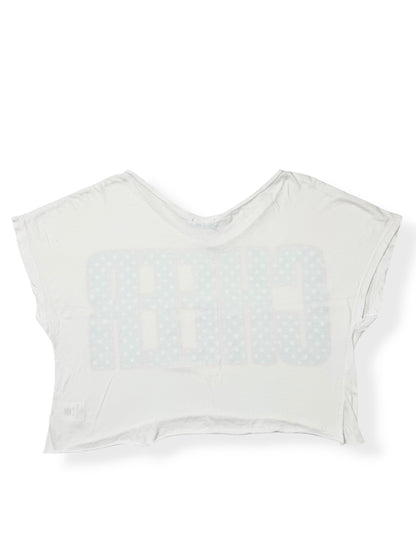 CHEER Pink & Blue Polka Cropped Off Shoulder Top ♡ L