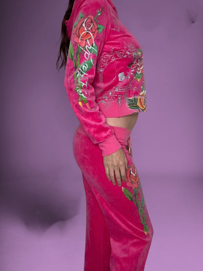Pink Velour Ed Hardy Tracksuit ♡ M/L