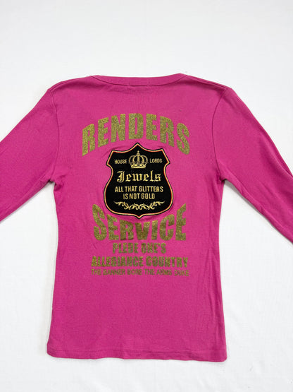 Pink Patch Henley Top ♡ S