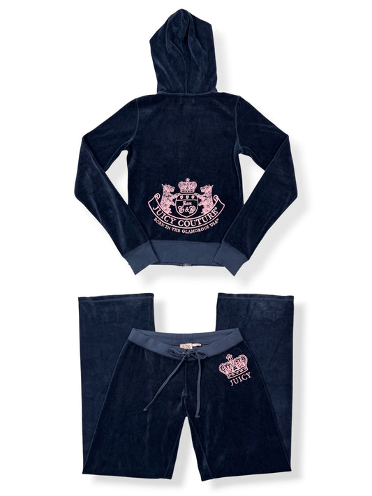 Juicy Couture Navy & Pink Velour Tracksuit Set ♡ XS/M