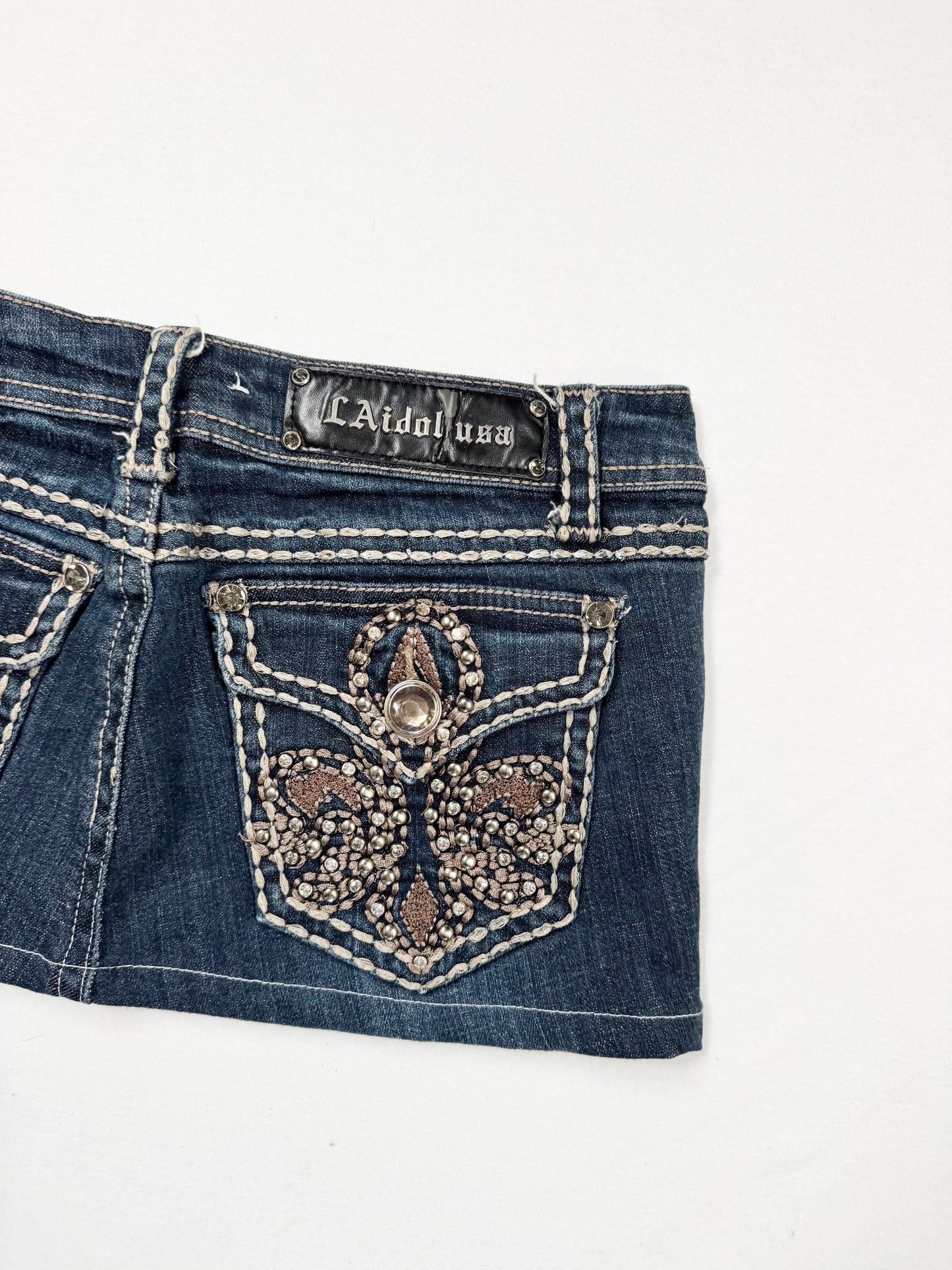 LA IDOL usa Diamante Cross Denim Mini Skirt ♡ S