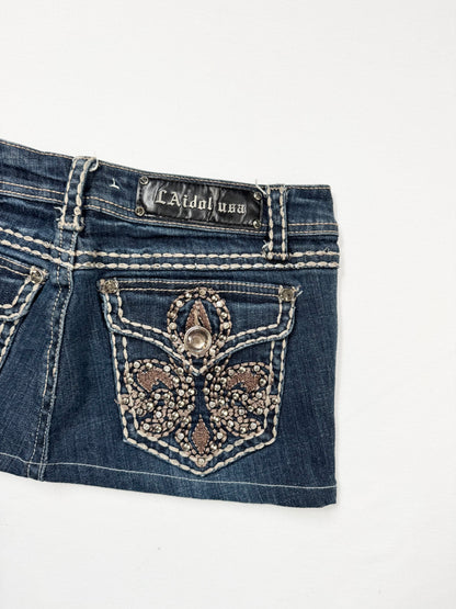 LA IDOL usa Diamante Cross Denim Mini Skirt ♡ S